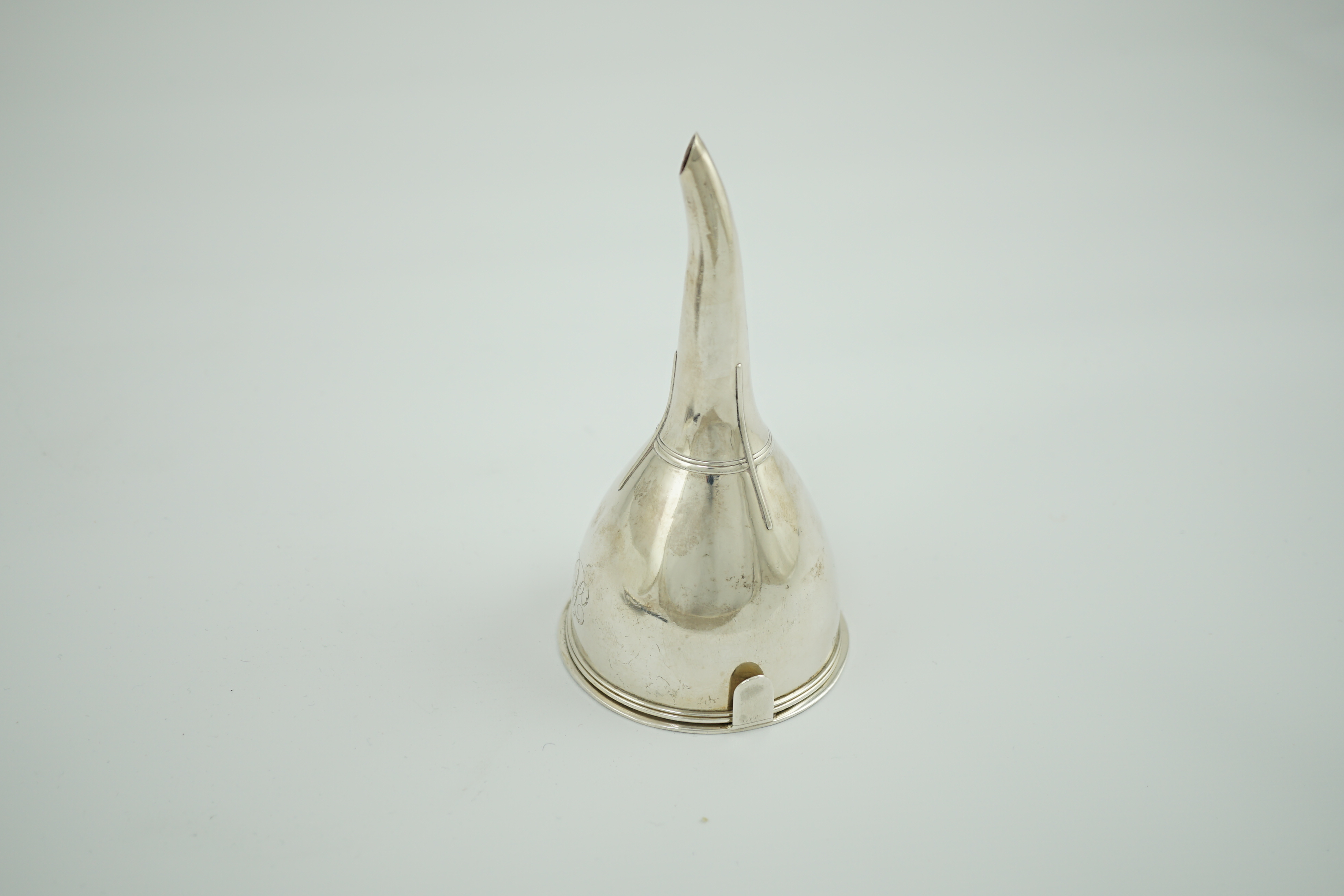 A George III silver wine funnel, with muslin ring, maker's mark rubbed